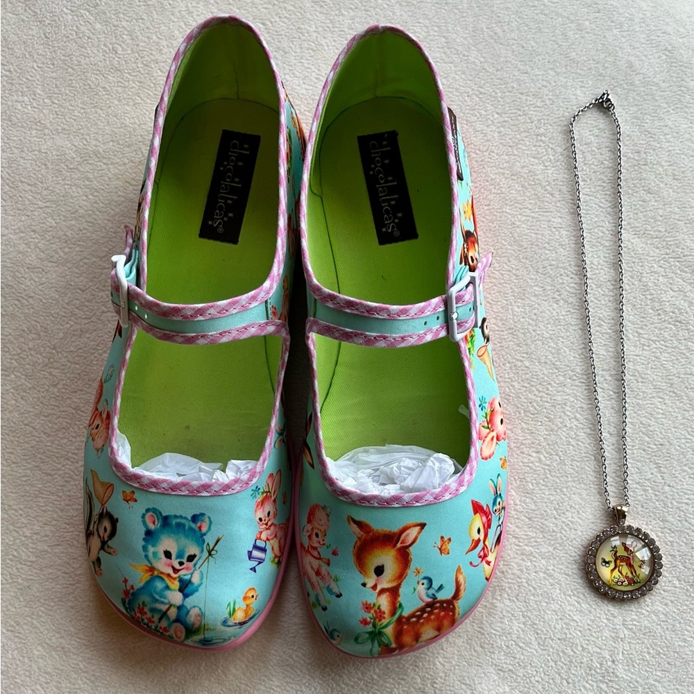 size 38 hot chocolate kitsch mary jane with deer necklace